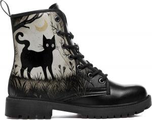 Coolcustomize Готические ботильоны для женщин с рисунком животных, на шнуровке, из веганской кожи, в стиле панк-рок, с массивным каблуком, черного цвета