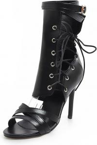 Женские ботильоны на высоком каблуке MRKEWUNEY с открытым носком и шнуровкой, летние модные ботильоны, 39 Black