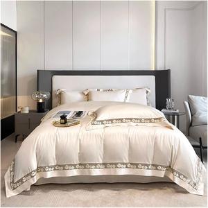 QuKan Комплект постельного белья Champagne Grey Orange из египетского хлопка 1000TC с цветочным узором и перфорацией