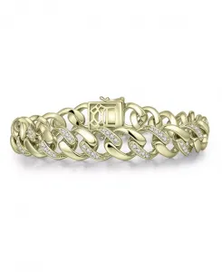 Яркий мужской браслет-цепочка с отделкой из кубического циркония в стерлинговом серебре Genevive, gold