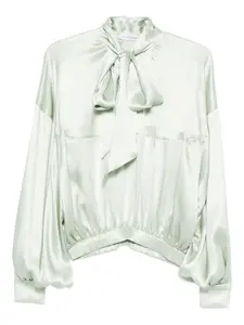 Шелковая блузка с объемными рукавами и бантом Viktor & Rolf, зеленый