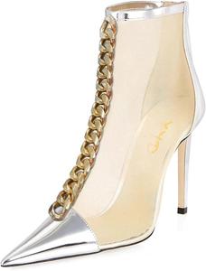 Женские элегантные ботильоны XYD с заостренным носком, золотой цепочкой, сетчатым материалом, высокими каблуками-стилетто, короткие ботинки, праздничные туфли для клубов с задней молнией