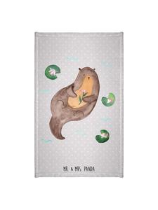 Mr. & Mrs. Panda Полотенце с изображением выдры и водяной лилии (без надписи) пастельно-серого цвета