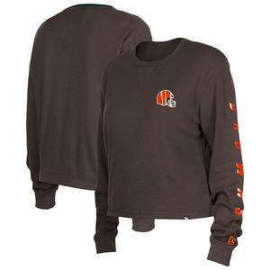 Женская коричневая футболка Cleveland Browns с длинным рукавом New Era