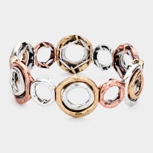 Винтажный кованый металлический браслет-резинка, три тона Fashnzfab, Three Tone