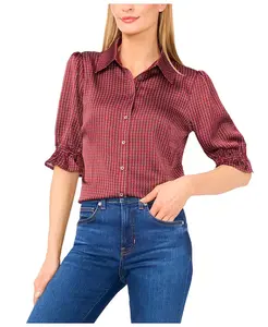 Женская блузка с короткими рукавами-фонариками и застежкой на пуговицах Cece, красный