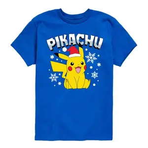 Футболка с рождественским принтом «Покемон Пикачу» для мальчиков 8-20 лет Licensed Character, синий