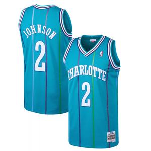 Мужская майка Mitchell & Ness Larry Johnson бирюзового цвета Charlotte Hornets 1992-93 Hardwood Classics Swingman