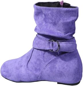 Женские модные ботильоны, большой размер, длина до середины икры, украшение металлической пряжкой, подходят для повседневной работы осенью и зимой. HoaloX, Purple