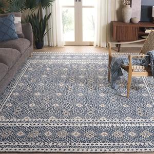 Ковер SAFAVIEH, 244 x 305 см, - коллекция Micro-Loop - большой - Navy & Ivory, ручная работа из шерсти, идеально для гостиной, спальни, офиса, столовой (MLP803N)