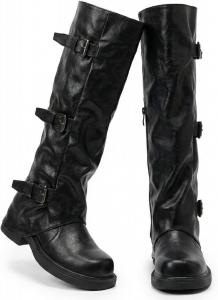 Женские высокие ботинки до колена с боевым стилем, из искусственной кожи, свободного кроя, с ремнями и пряжками, массивной подошвой на платформе, с боковой молнией, высокие, зимние, для ходьбы, в стиле мото панк Silanway, Black (Fleece Lining)