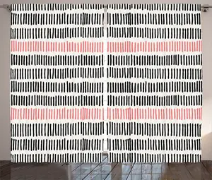 Штора ABAKUHAUS в стиле Абстрактное искусство, геометрические линии, для спальни, присборенная тесьма с петлями и крючками, 280 x 225 см, цвет: черно-розовый Abakuhaus