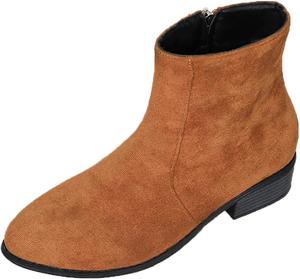 Женские ботильоны Unifizz Chelsea на низком каблуке с модным круглом носком и боковой молнией, Brown