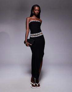 Юбка миди Public Desire с кружевной отделкой, черная, в черном цвете