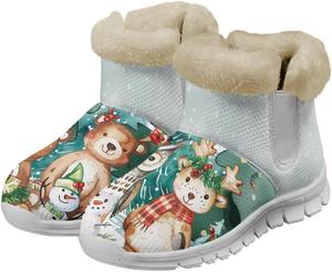 Женские зимние ботинки JoyLamoria с утеплителем из меха, нескользящие, ботильоны до щиколотки, водонепроницаемые, для холодной погоды и снега, Owl Bear Snowman