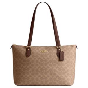 Сумка-шоппер из ПВХ с кожей, большая, женская, темный хаки COACH