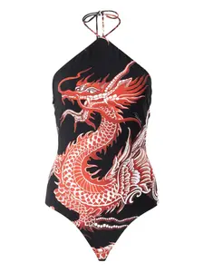 Боди с вырезом халтер и принтом Roberto Cavalli, черный