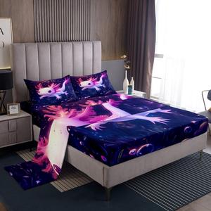 Erosebridal Детский комплект постельного белья Cartoon Axolotl с милыми саламандрами, розовый океанский коралловый риф, кавай стиль, Pink Purple Blue