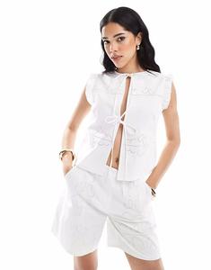 4th & Reckless хлопковый жилет с вышитым узором и завязкой спереди, белый цвет