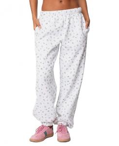 Спортивные штаны оверсайз Edikted Bouquet, слоновая кость/кремовый