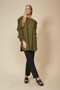 Туника оверсайз с длинными рукавами и рюшами HOXTON GAL, хаки