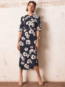 Платье миди с цветочным принтом и скрученными деталями Mint Velvet, Blue Navy