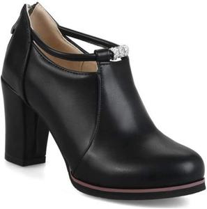 Женские ботильоны VOKLIN с круглым носком, деловые кожаные туфли-оксфорды на грубой подошве с высокими каблуками, короткие ботинки, Black-Velvet Lined