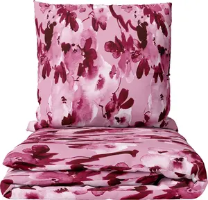 Комплект постельного белья из фланели 135х200 см, наволочка 80х80 см, с розовым и фиолетовым цветочным мотивом, на молнии. leonado vicenti