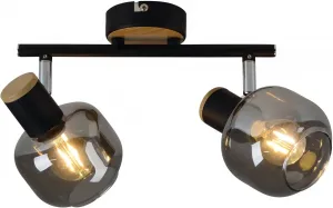 Näve потолочный светильник "Fumoso", 2 лампочки, лампа E14 | без лампы, дымчатое стекло (темная тонировка), металл/черный, поворотное, 2 лампы Ø 9 см, Высота: 16 см, черный