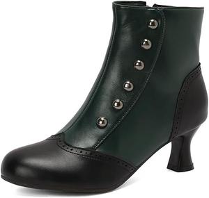 Винтажные ботильоны на низком каблуке для женщин, двухцветные, с заклепками, короткие готические викторианские ботиночки на молнии Generic, Green