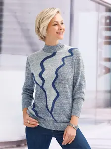 Свитер с воротником стойкой Classic Basics "Пуловер", джинсовый