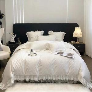 Generic Комплект постельного белья белый с романтичными кружевными оборками