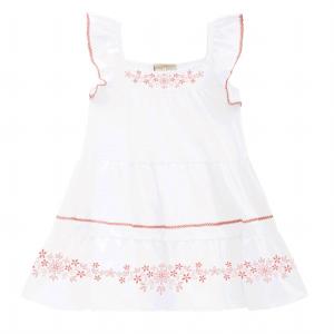 Белое платье с короткими рукавами и рюшами для девочек с вышивкой и розой Milon