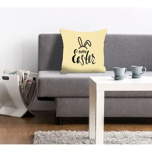 Подушки декор Happy Easter yellow с пасхальной надписью Queence, Frühlingsgelb + bedruckt