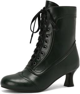 Женские ботильоны на низком каблуке-китен, ретро, рыцарские, с круглым носком, на шнуровке, модные, для женщин, вестерн, мотоциклетные ботинки Glglgege, Green