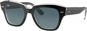 Солнцезащитные очки Ray-Ban унисекс Rb2186 State Street Square, Black on Transparent/Blue Gradient Grey