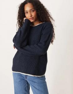Джемпер JDY с контрастной окантовкой темно-синего цвета