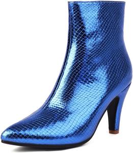 MRKEWUNEY Элегантные блестящие женские ботильоны с острым носком, на шпильке, металлик, вечерние ботинки