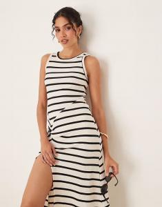 Платье макси без рукавов ASOS DESIGN в полоску с твистом в монохромную полоску