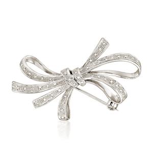 Брошь Ross-Simons Diamond Ribbon из стерлингового серебра Ross-Simons, белый