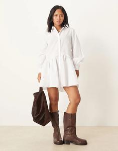 Платье-рубашка мини ASOS DESIGN Petite белого цвета с широкими манжетами и большими карманами Asos Petite