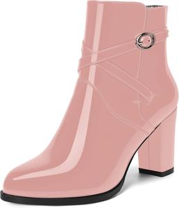 Женские модные ботильоны SKYSTERRY с закругленным носком, на высокой квадратной подошве и 8,4 см каблуке, лаковые, на каждый день, Pink