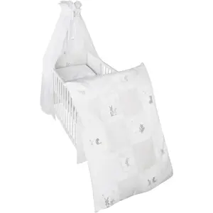 Комплект постельного белья roba с балдахином Fox & Bunny, 4 предмета, с постельным бельем, бортиками и балдахином Roba, белый/серый