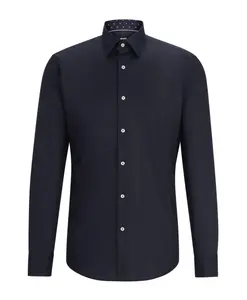 Рубашка из хлопкового поплина стандартного кроя, синяя. Hugo, синий