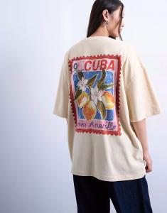 Футболка из джерси с графическим принтом на спине, свободного кроя Topshop, кремовый