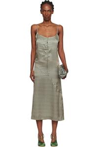 Dries Van Noten Зеленое миди-платье с ромбовидным узором