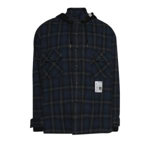 Рубашка Maison Mihara Yasuhiro Hood Combined Long-Sleeve Check Shirt, синий