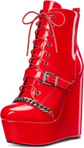 Женские ботильоны Castamere с высокой танкеткой, платформой, круглым носком, шнуровкой и молнией, короткие ботинки с металлической цепочкой, каблук на выпускной 15 см, Red