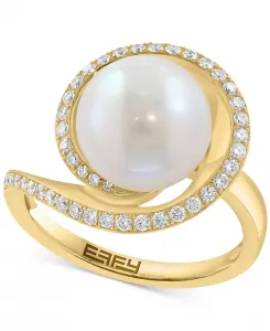 Кольцо Effy с культивированным пресноводным жемчугом (10 мм) и бриллиантами (1/4 карата) в форме завитка из 14-каратного желтого золота Effy Collection, gold