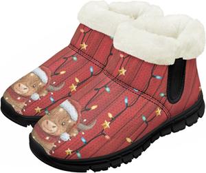 Детские зимние сапожки для мальчиков и девочек, утепленные искусственным мехом, ботильоны до щиколотки с противоскользящей подошвой для малышей, детей младшего и старшего возраста Chririnla, Christmas Highland Cow